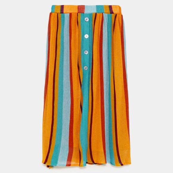NWT Zara Striped Midi Skirt With Buttons - Picture 2 of 4